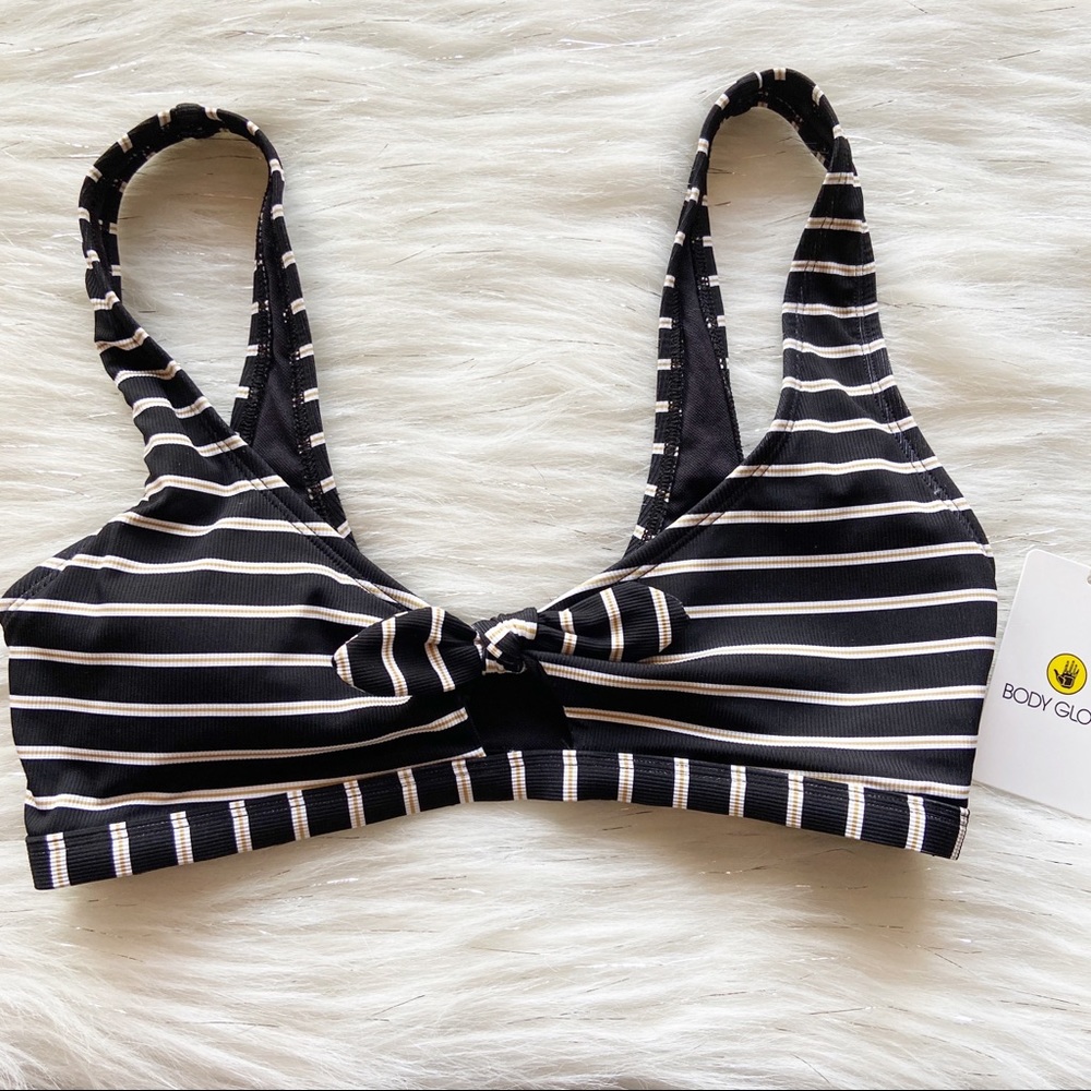 NEW Body Glove May Black Striped Tie Front Bralette Bikini Top Size Small S